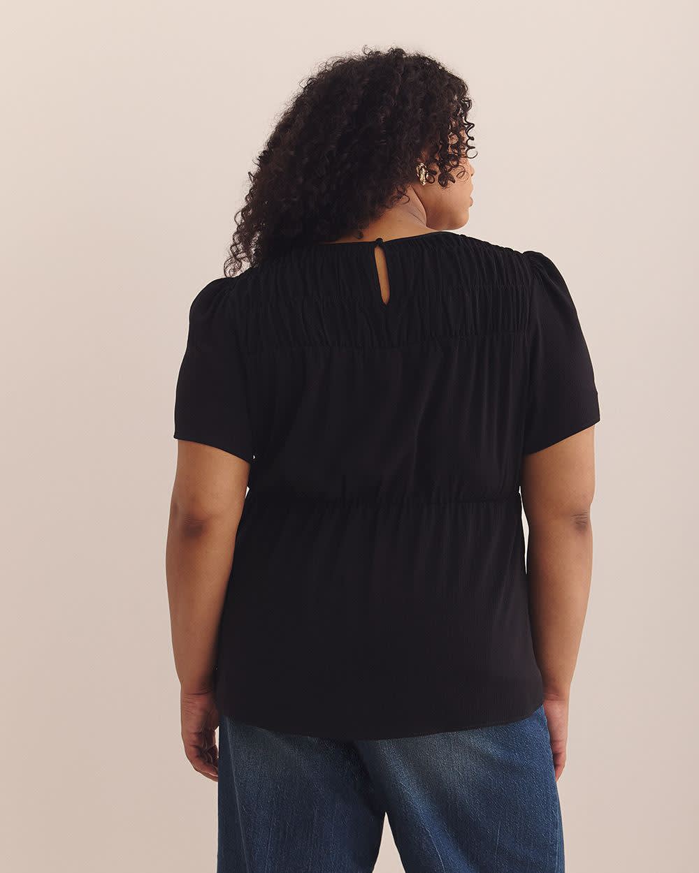 Short Flutter Sleeve Blouse with Smocked Top Black 3 Short Flutter Sleeve Blouse with Smocked Top Black