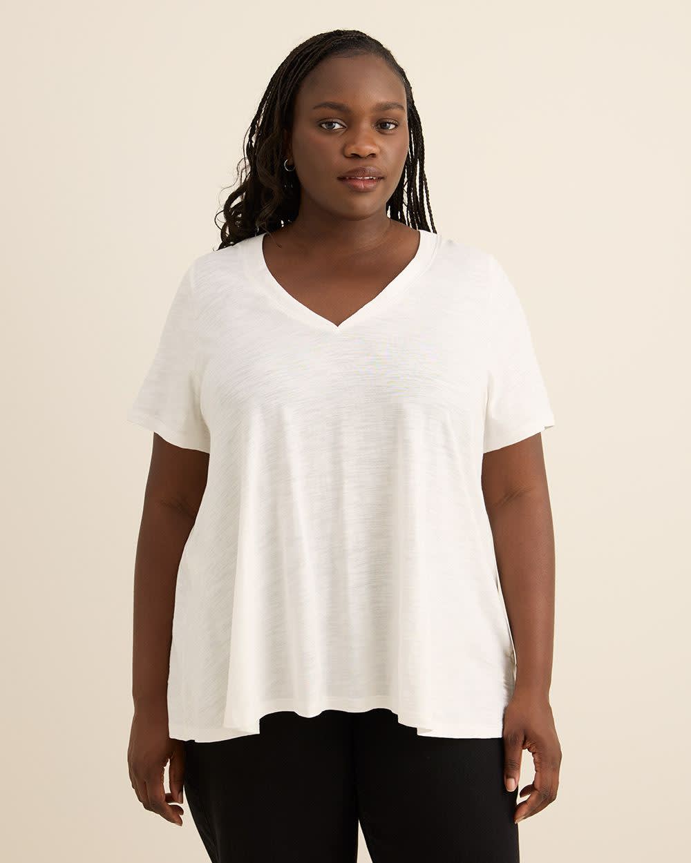 V-Neck Short-Sleeve Swing Top Snow white