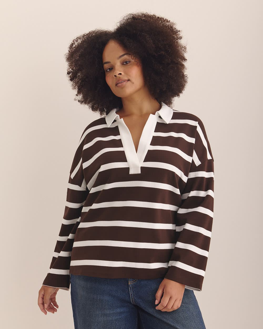 Rugby Shirt White and coffee bean stripe