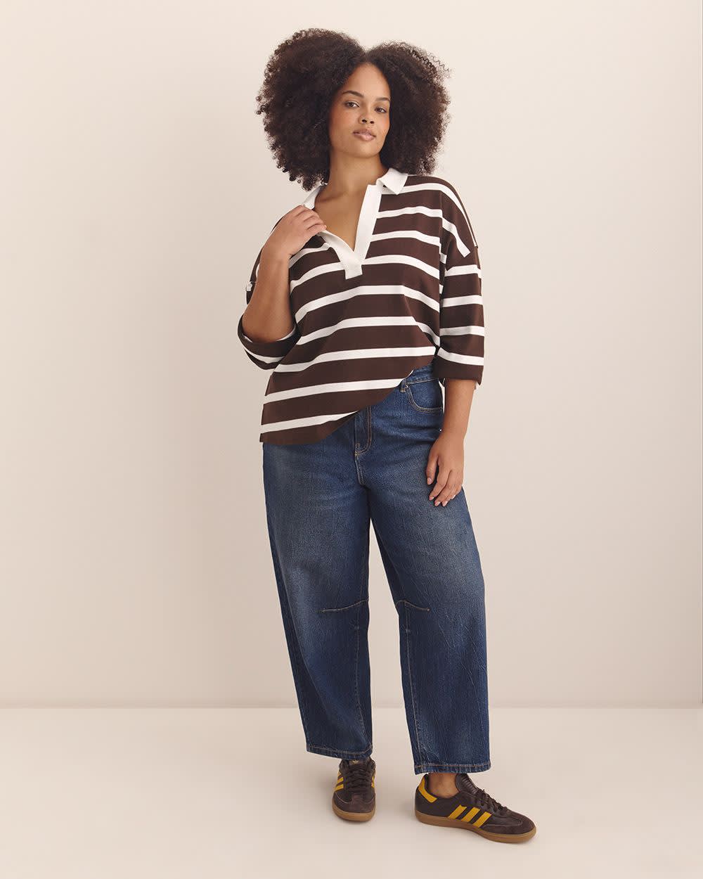 Rugby Shirt White and coffee bean stripe