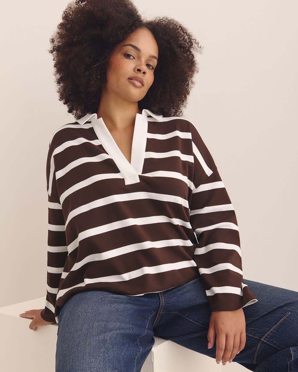 Rugby Shirt White and coffee bean stripe