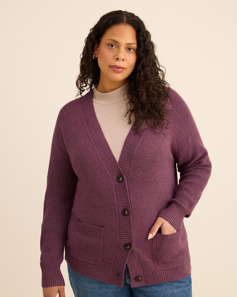 Relaxed-Fit Cardigan Plum wine mix