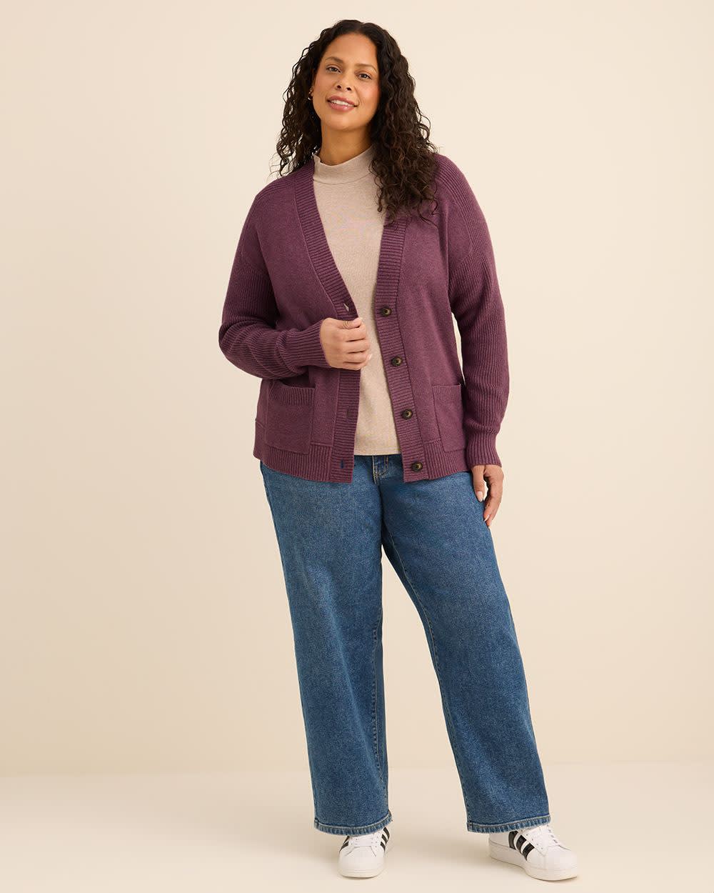 Relaxed-Fit Cardigan Plum wine mix