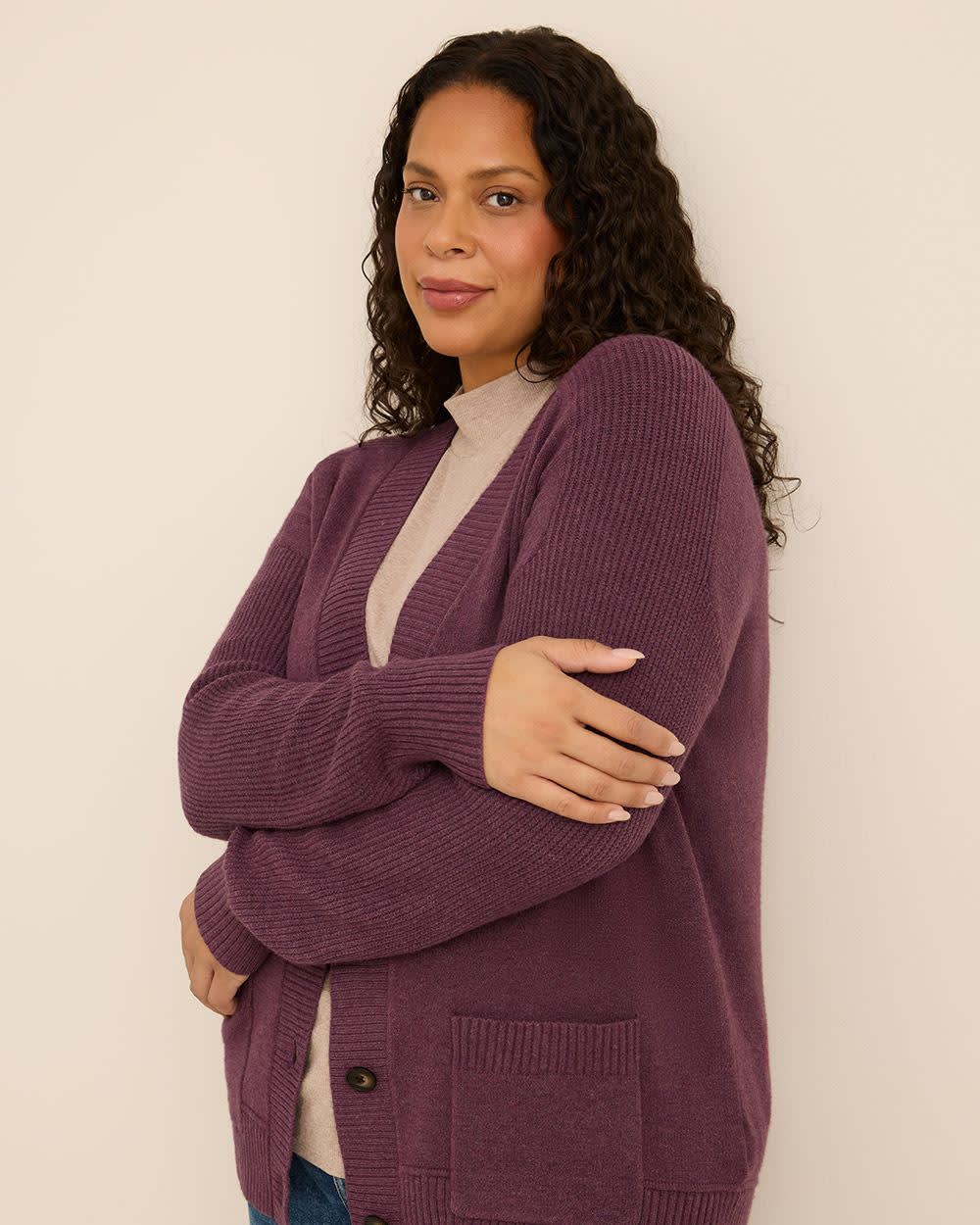 Relaxed-Fit Cardigan Plum wine mix 4 Relaxed-Fit Cardigan Plum wine mix