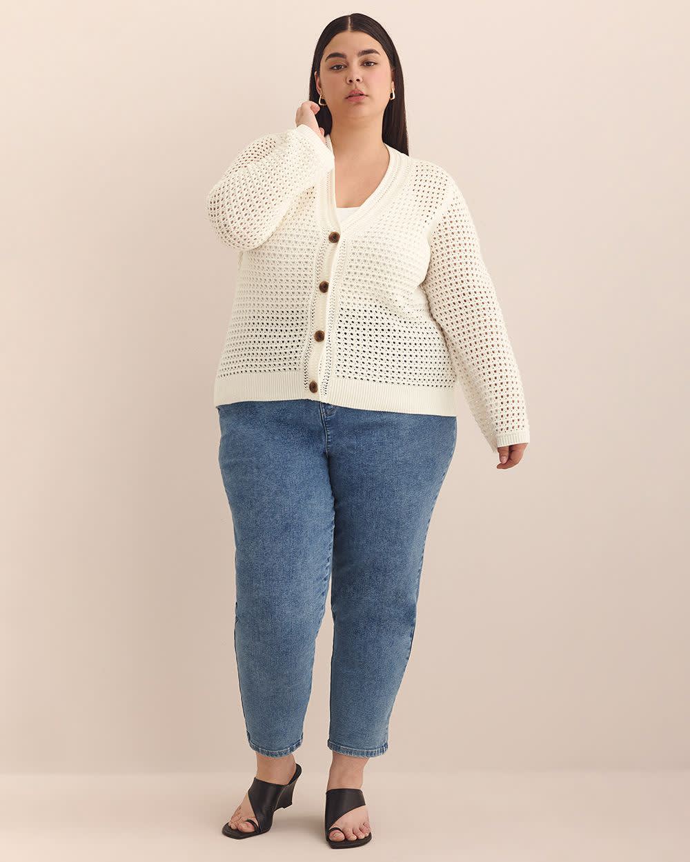 Long-Sleeve Crochet Cotton Cardigan Snow white 1 Long-Sleeve Crochet Cotton Cardigan Snow white