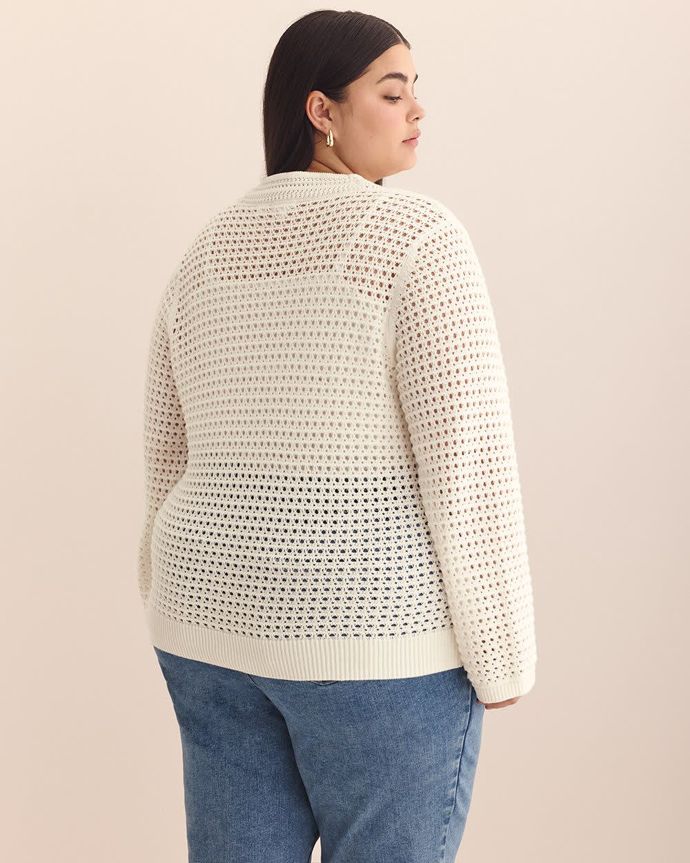 Long-Sleeve Crochet Cotton Cardigan Snow white 3 Long-Sleeve Crochet Cotton Cardigan Snow white