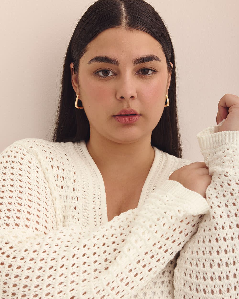 Long-Sleeve Crochet Cotton Cardigan Snow white 4 Long-Sleeve Crochet Cotton Cardigan Snow white