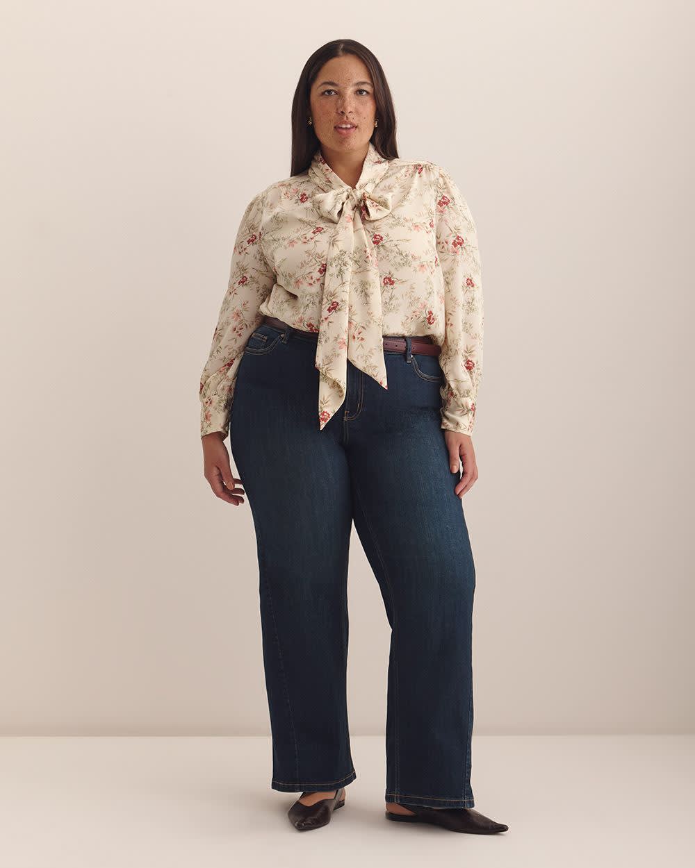 Forward Seam Ultra-Wide-Leg Denim Pant - Addition Elle Dark denim