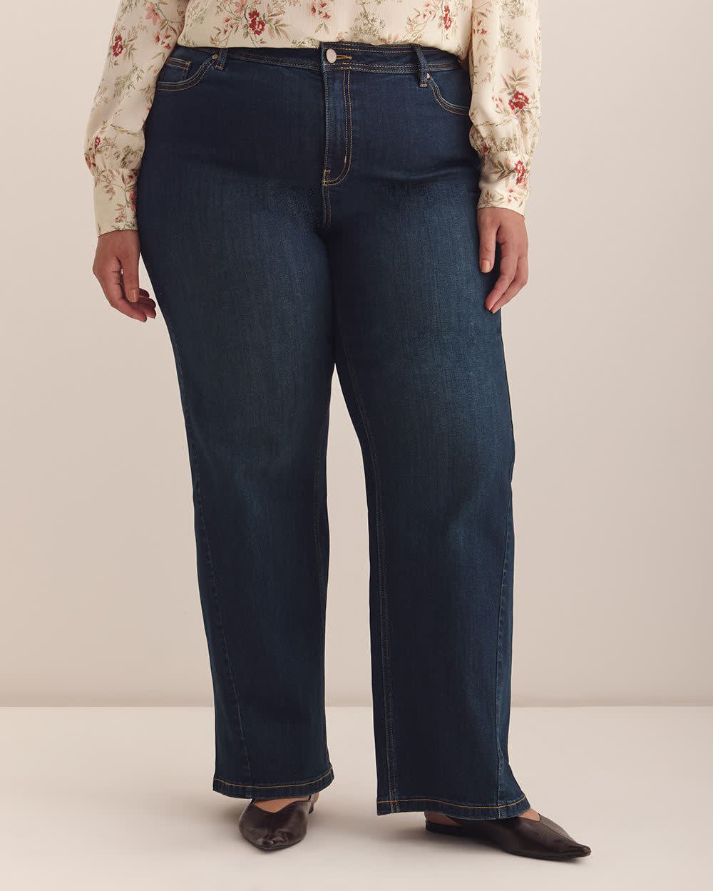 Forward Seam Ultra-Wide-Leg Denim Pant - Addition Elle Dark denim