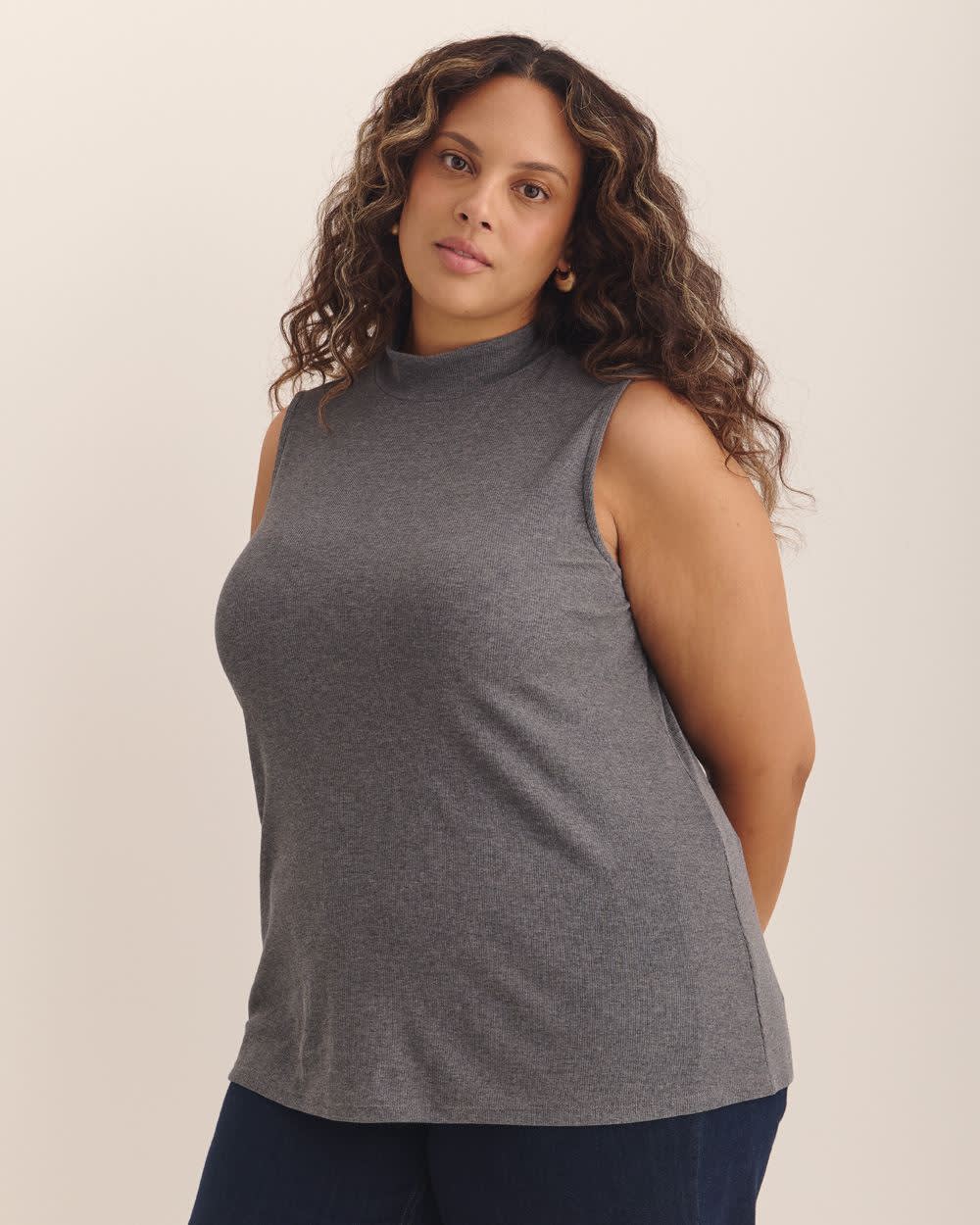Modern-Fit Sleeveless Rib Knit Tank - PENN. Essentials Dark grey mix 1 Modern-Fit Sleeveless Rib Knit Tank - PENN. Essentials Dark grey mix