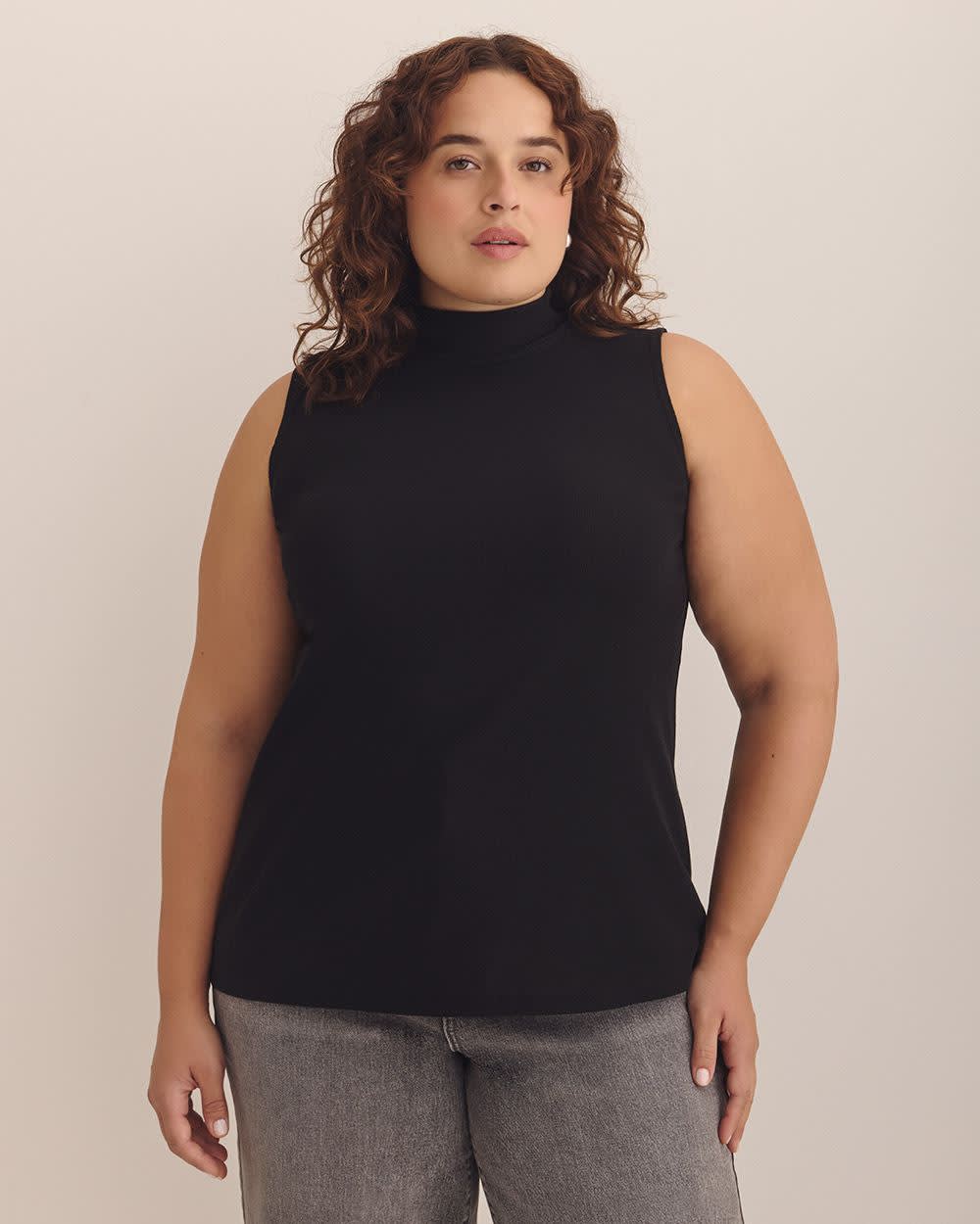Modern-Fit Sleeveless Rib Knit Tank - PENN. Essentials Black
