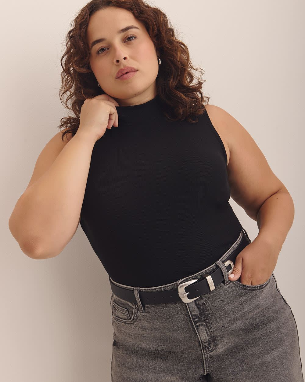Modern-Fit Sleeveless Rib Knit Tank - PENN. Essentials Black