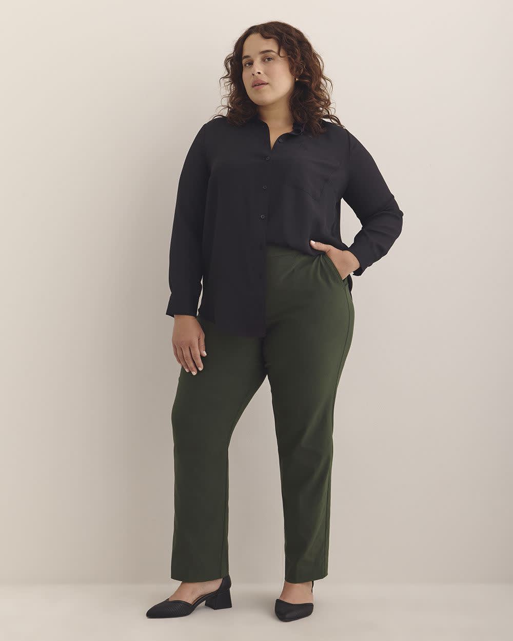 Petite, Green Straight-Leg Savvy Pant - PENN. Essentials Deep forest 1 Petite, Green Straight-Leg Savvy Pant - PENN. Essentials Deep forest