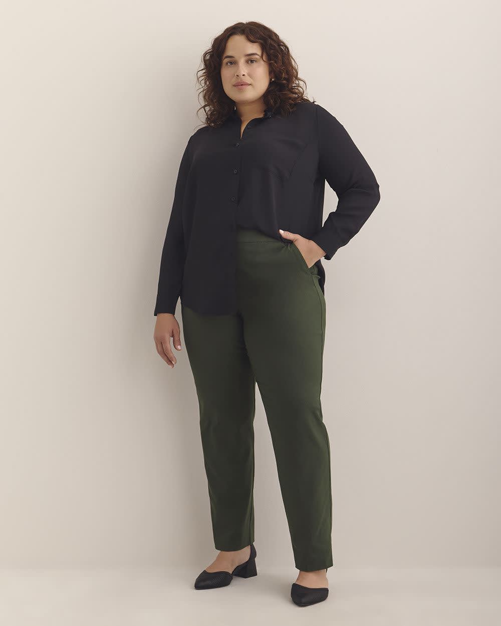 Green Straight-Leg Savvy Pant - PENN. Essentials Deep forest 1 Green Straight-Leg Savvy Pant - PENN. Essentials Deep forest