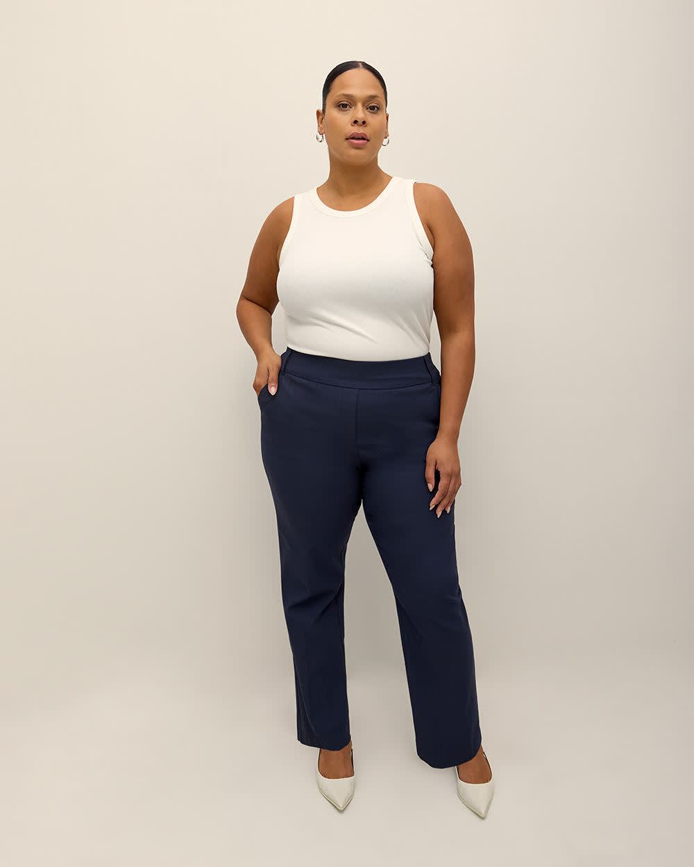 Petite, Navy Savvy-Fit Straight-Leg Pant - PENN. Essentials Navy Blazer