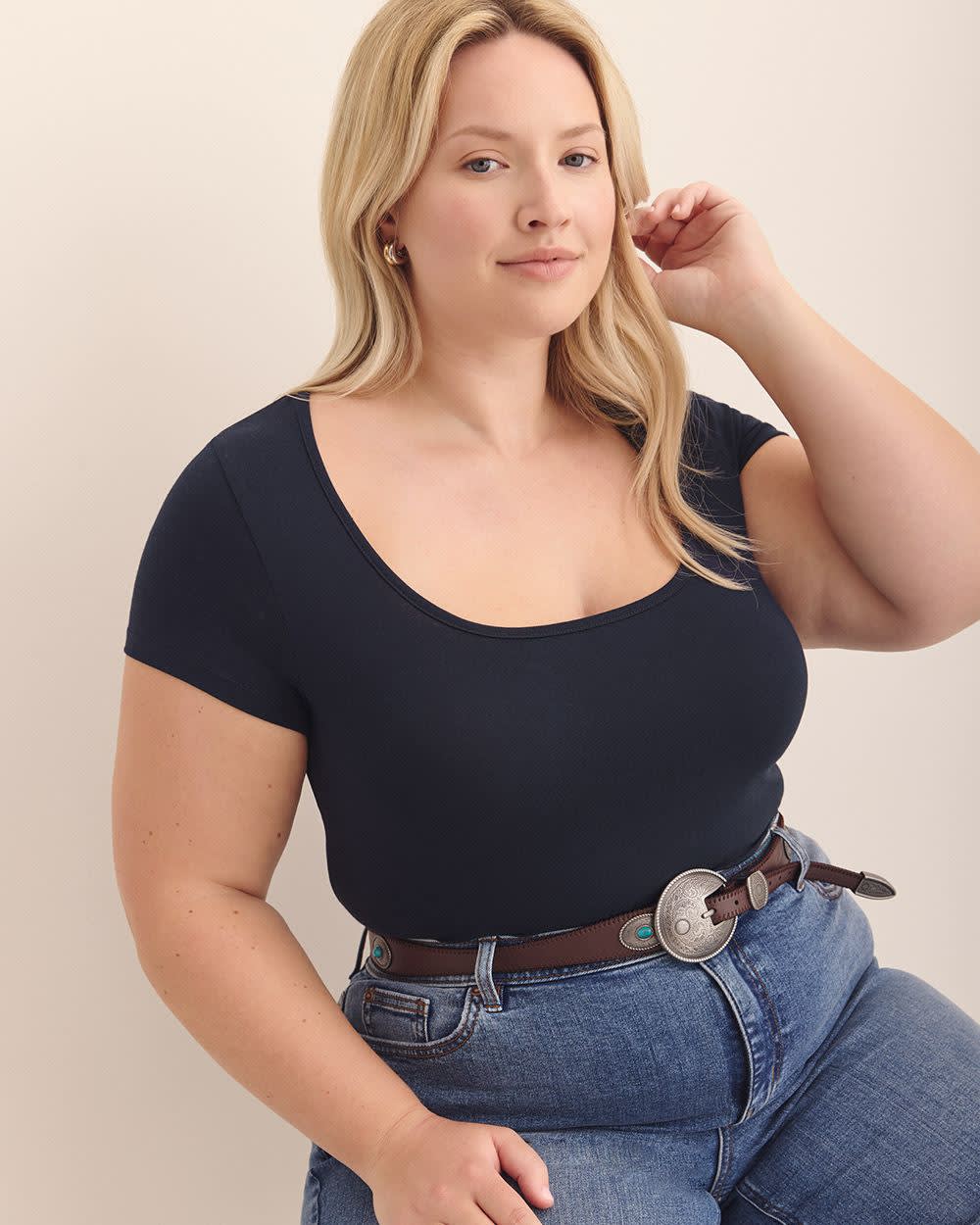 Rounded-Neck Baby Tee - Addition Elle - PENN. Essentials Sky captain 4 Rounded-Neck Baby Tee - Addition Elle - PENN. Essentials Sky captain
