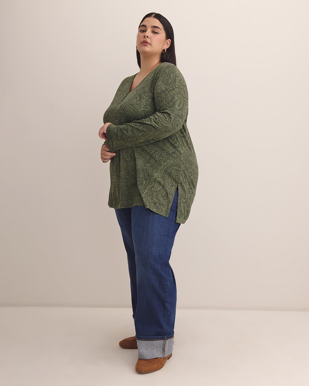 Responsible, Girlfriend-Fit V-Neck Tunic - PENN. Essentials Thyme Printed