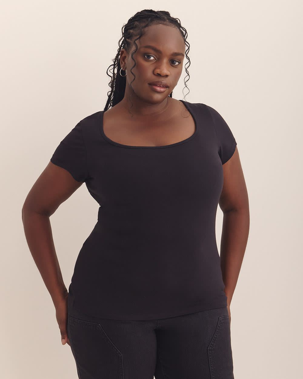 Rounded-Neck Baby Tee - Addition Elle - PENN. Essentials Black