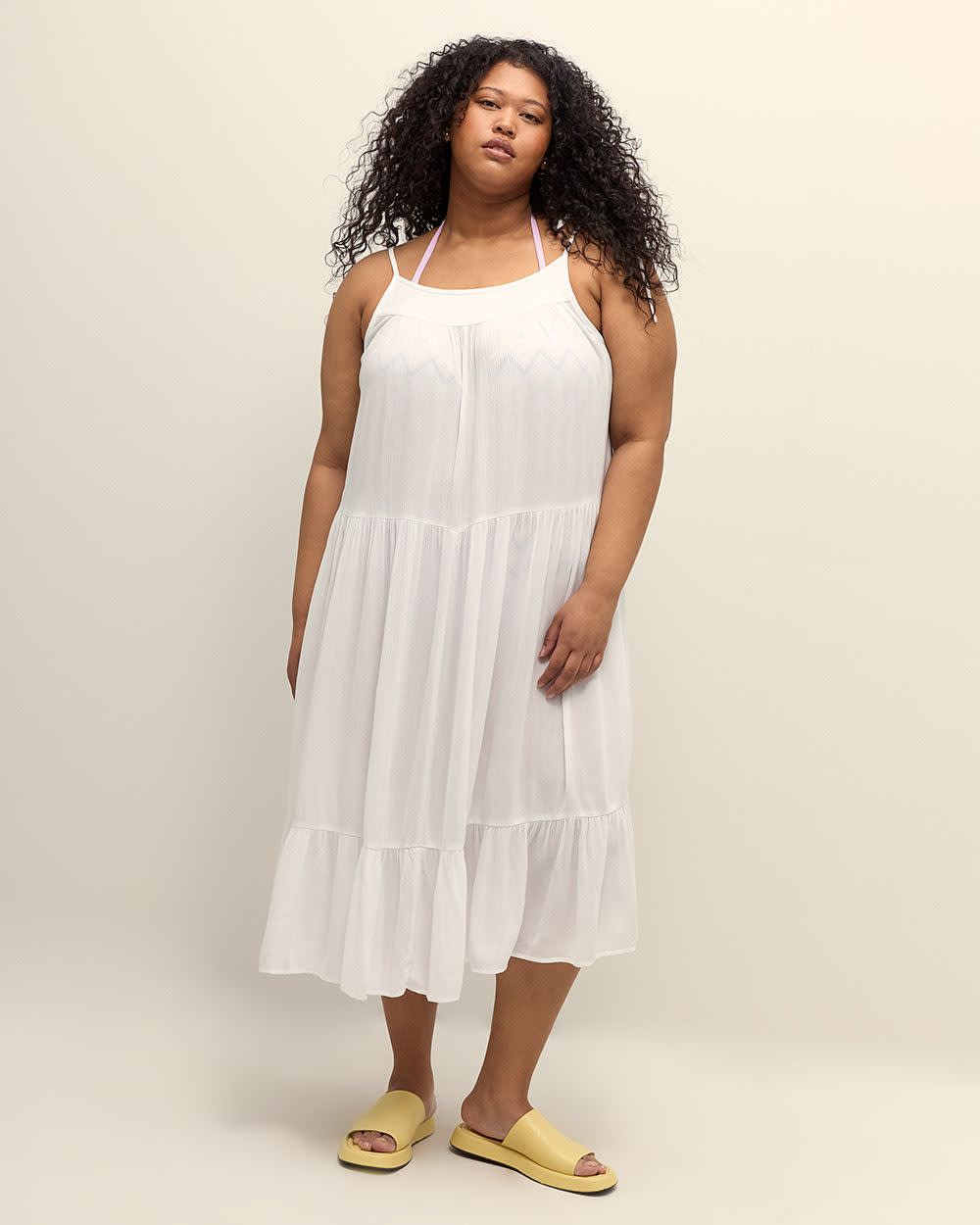 Long Crinkle Swim Cover-Up Dress Bright White