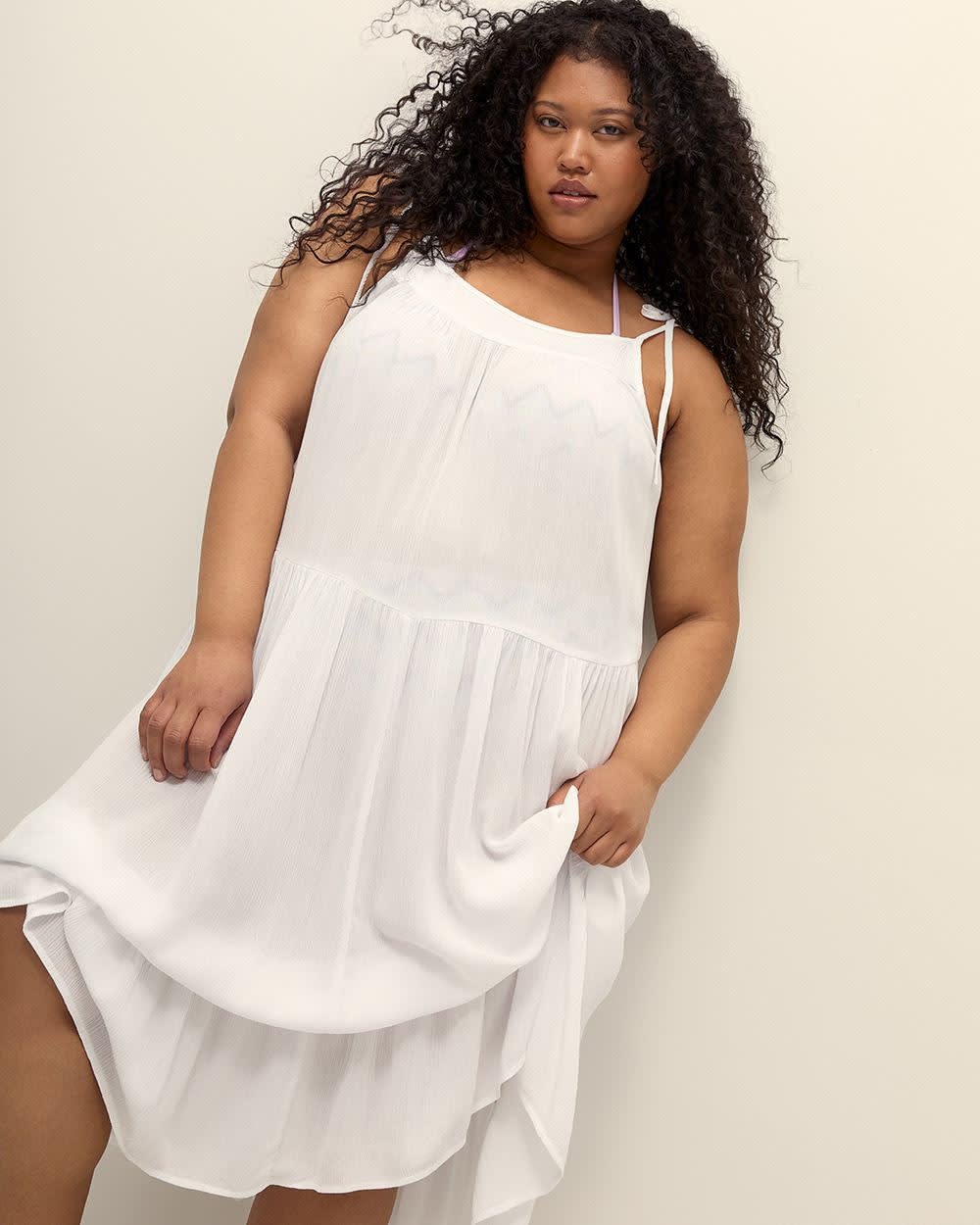 Long Crinkle Swim Cover-Up Dress Bright White