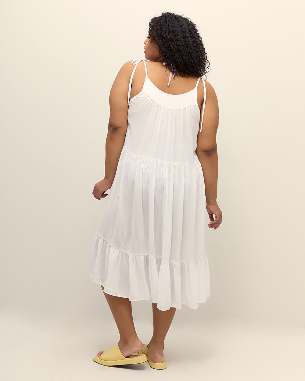Long Crinkle Swim Cover-Up Dress Bright White