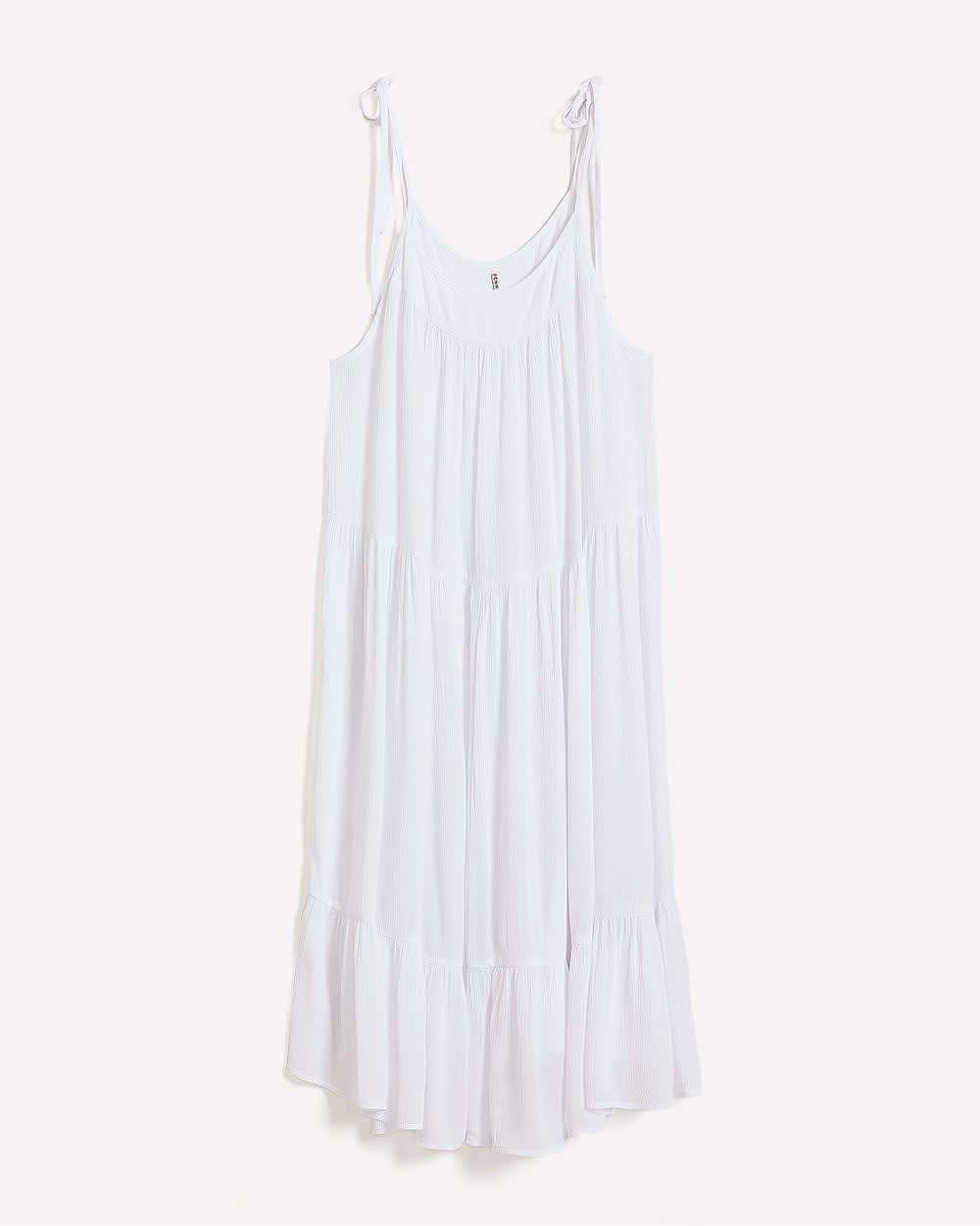 Long Crinkle Swim Cover-Up Dress Bright White