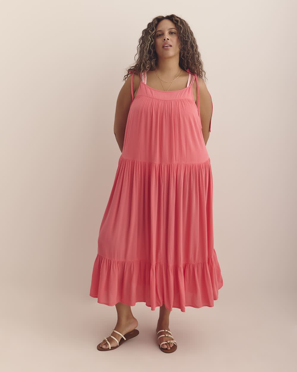 Long Crinkle Swim Cover-Up Dress Calypso coral 1 Long Crinkle Swim Cover-Up Dress Calypso coral