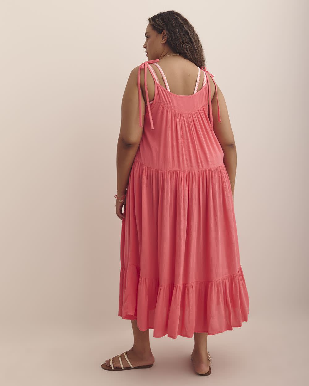 Long Crinkle Swim Cover-Up Dress Calypso coral 3 Long Crinkle Swim Cover-Up Dress Calypso coral
