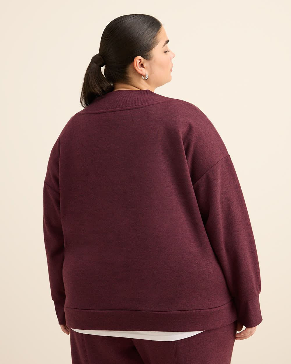 Dropped Shoulder Long-Sleeve V-Neck Top Burgundy mix 3 Dropped Shoulder Long-Sleeve V-Neck Top Burgundy mix