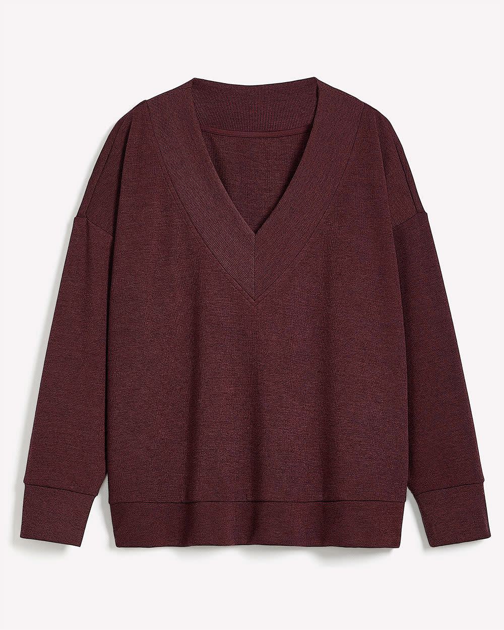Dropped Shoulder Long-Sleeve V-Neck Top Burgundy mix 6 Dropped Shoulder Long-Sleeve V-Neck Top Burgundy mix
