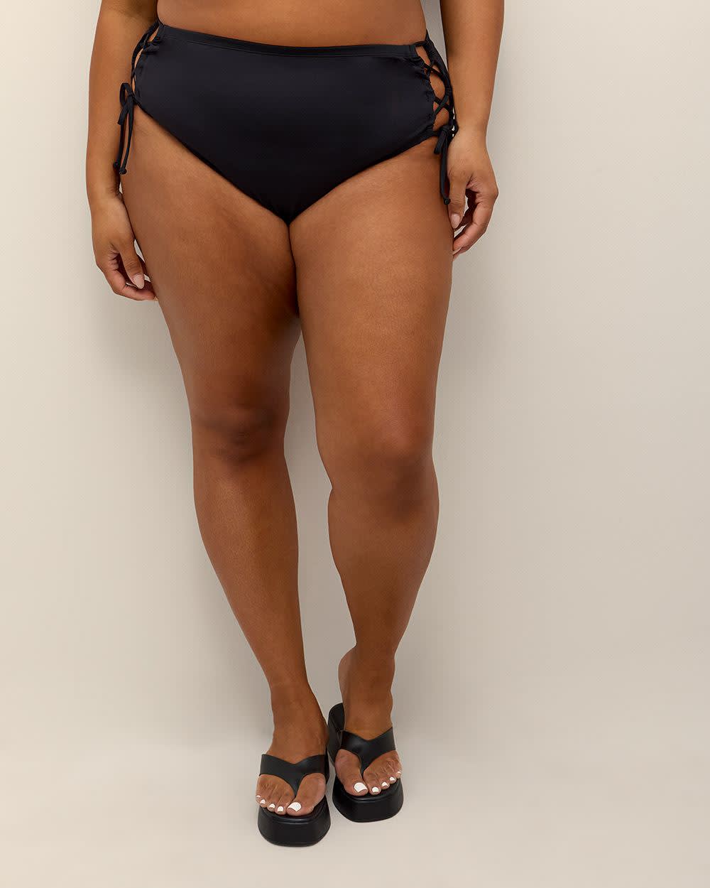 High-Rise Cheeky Bikini Swim Bottom with Lace-Up on Sides Black 2 High-Rise Cheeky Bikini Swim Bottom with Lace-Up on Sides Black