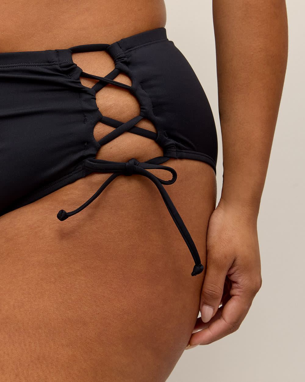 High-Rise Cheeky Bikini Swim Bottom with Lace-Up on Sides Black 4 High-Rise Cheeky Bikini Swim Bottom with Lace-Up on Sides Black