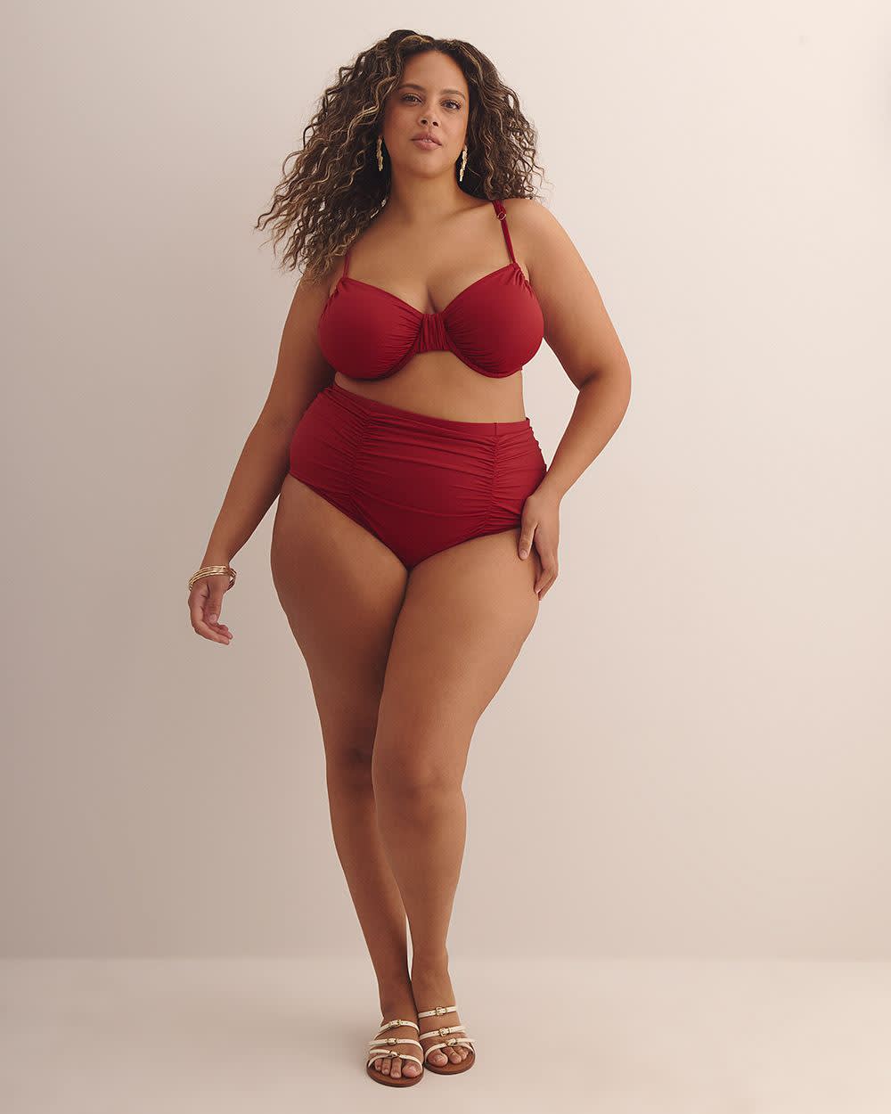 Red High-Waisted Satin Swim Brief Red dahlia 1 Red High-Waisted Satin Swim Brief Red dahlia