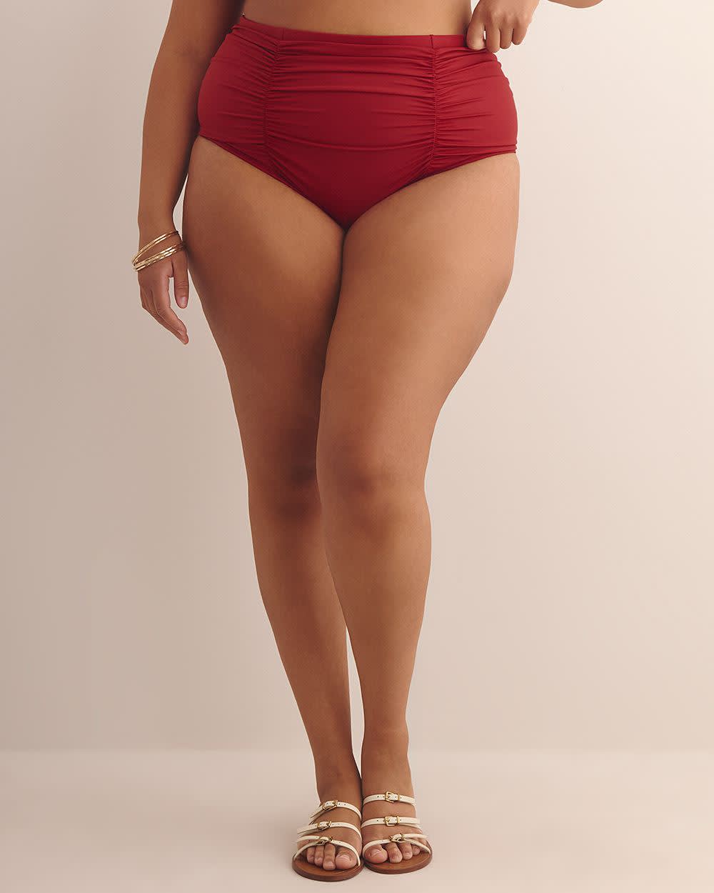 Red High-Waisted Satin Swim Brief Red dahlia 2 Red High-Waisted Satin Swim Brief Red dahlia