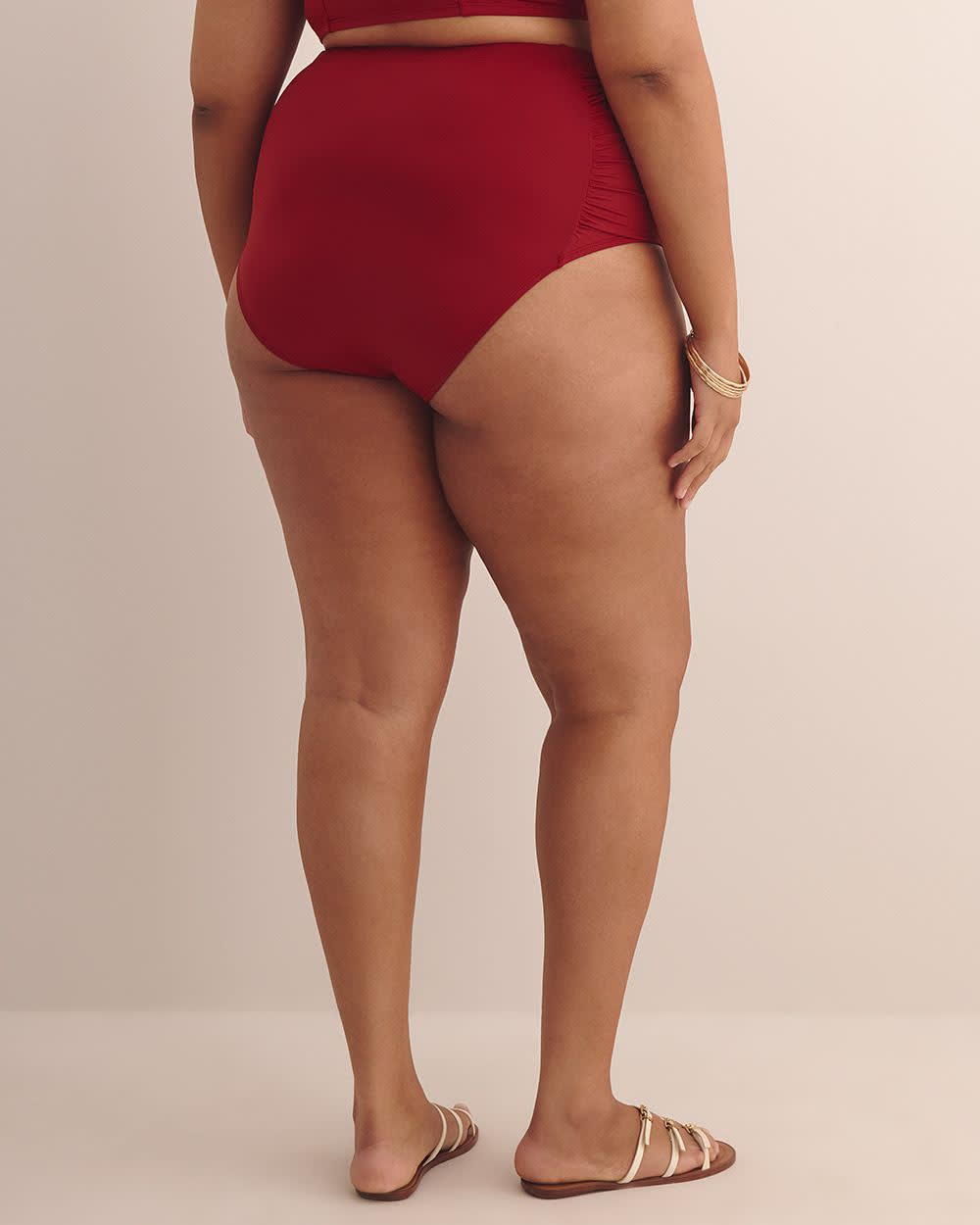 Red High-Waisted Satin Swim Brief Red dahlia 3 Red High-Waisted Satin Swim Brief Red dahlia