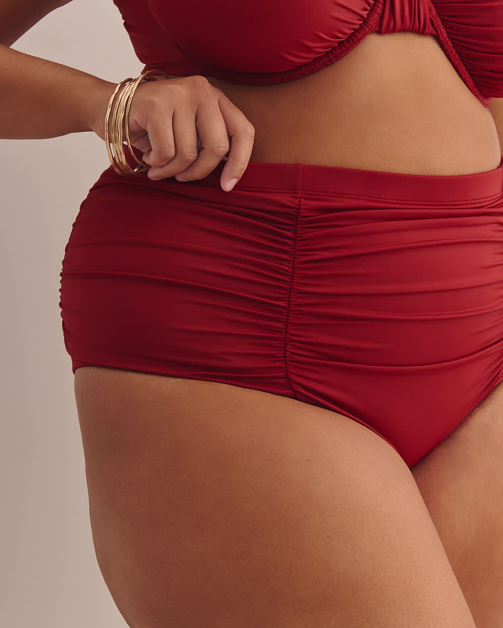 Red High-Waisted Satin Swim Brief Red dahlia 4 Red High-Waisted Satin Swim Brief Red dahlia