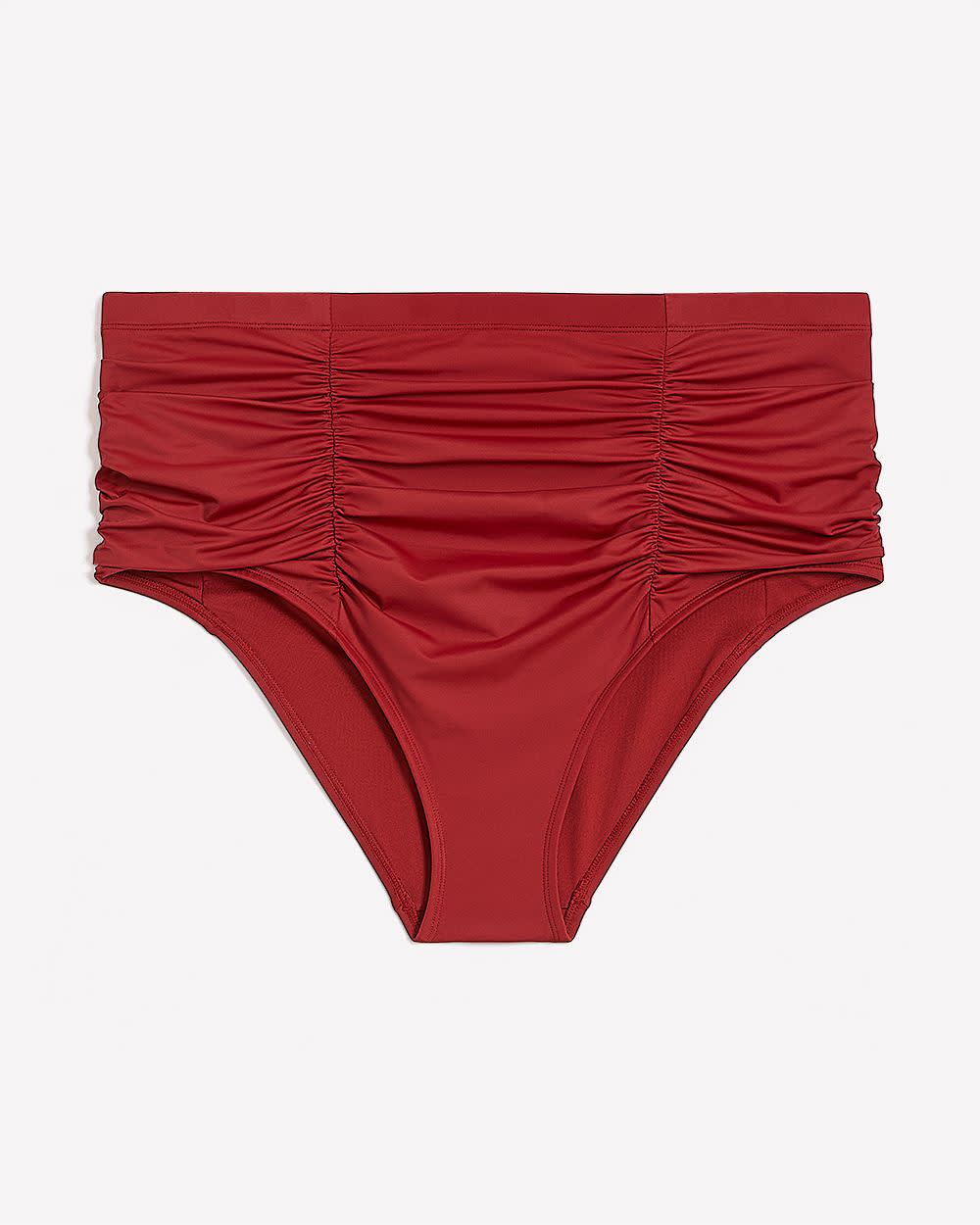 Red High-Waisted Satin Swim Brief Red dahlia 5 Red High-Waisted Satin Swim Brief Red dahlia