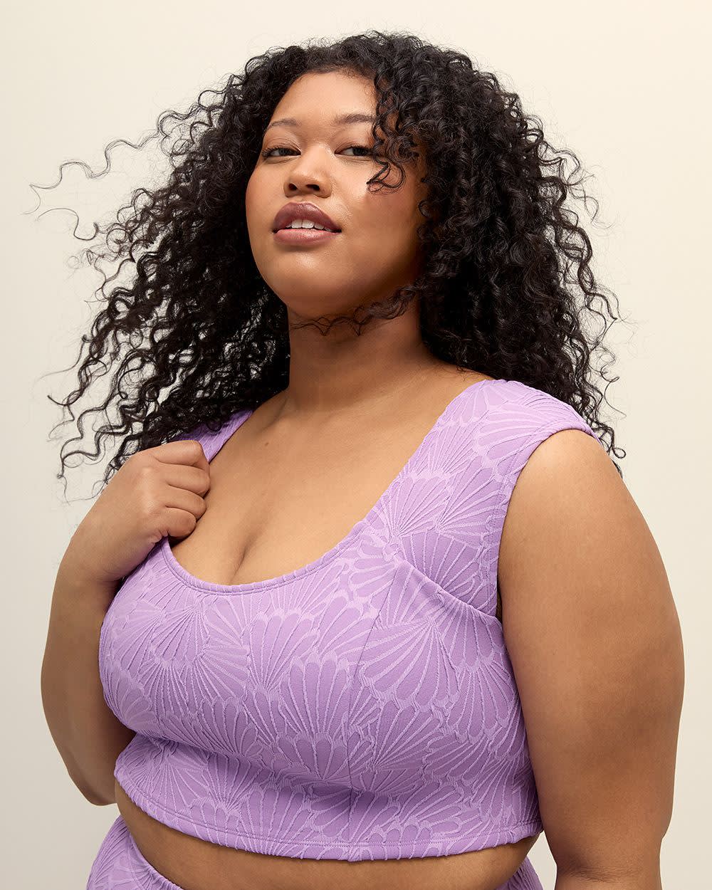 Textured Lavender Longline Bikini Top with Lace-Up Back English lavender 1 Textured Lavender Longline Bikini Top with Lace-Up Back English lavender