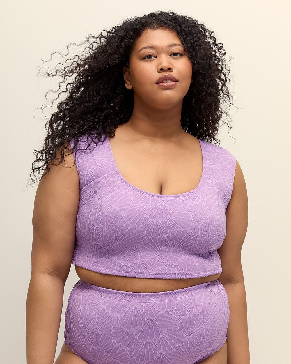 Textured Lavender Longline Bikini Top with Lace-Up Back English lavender 2 Textured Lavender Longline Bikini Top with Lace-Up Back English lavender