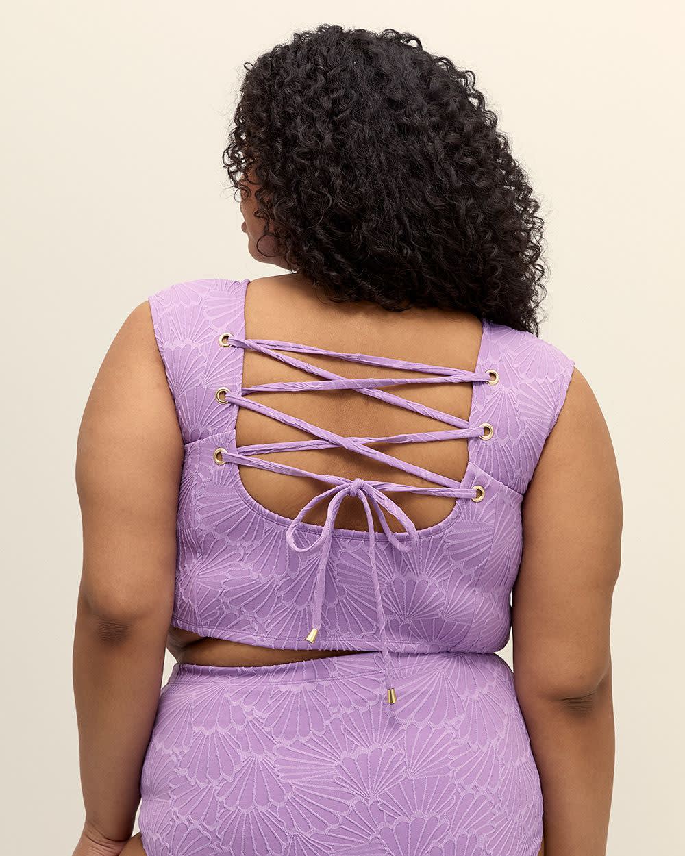 Textured Lavender Longline Bikini Top with Lace-Up Back English lavender 3 Textured Lavender Longline Bikini Top with Lace-Up Back English lavender