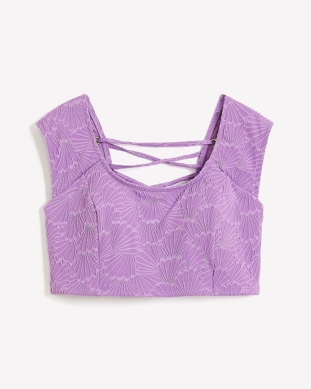 Textured Lavender Longline Bikini Top with Lace-Up Back English lavender 5 Textured Lavender Longline Bikini Top with Lace-Up Back English lavender