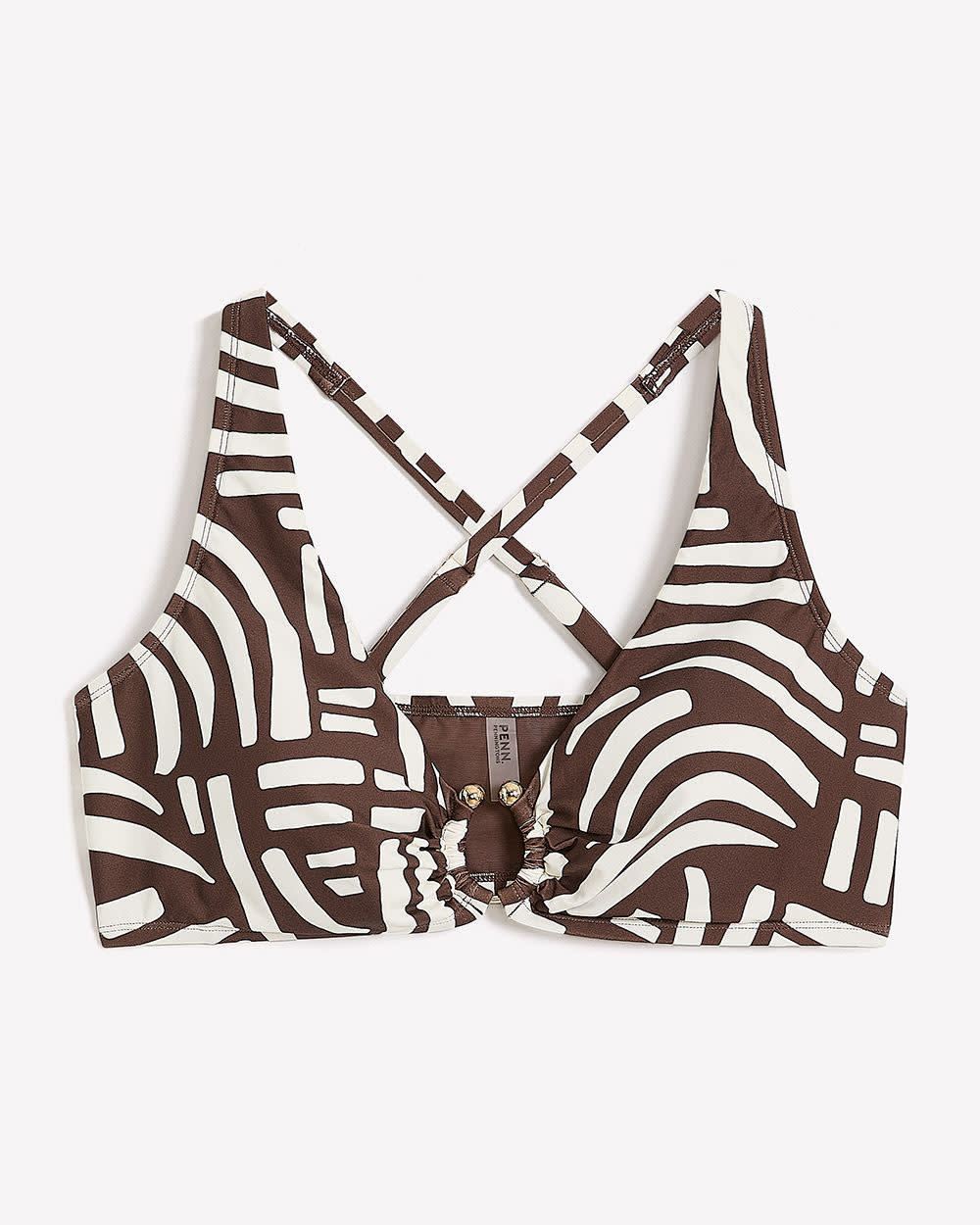 Printed Plunging Bikini Top with Ring Chocolate martini printed 5 Printed Plunging Bikini Top with Ring Chocolate martini printed