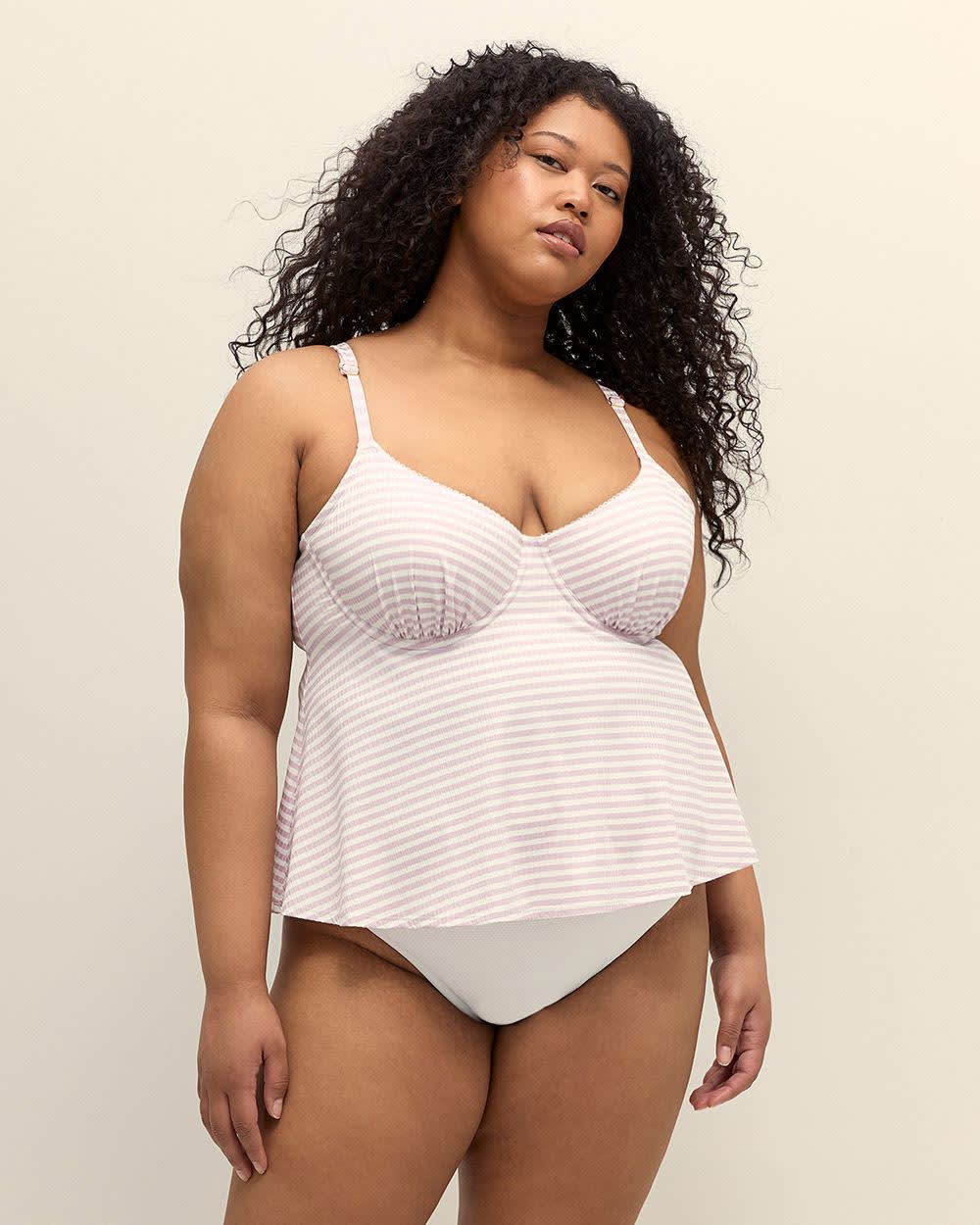 Striped Underwire Tankini Top Lavender frost 2 Striped Underwire Tankini Top Lavender frost