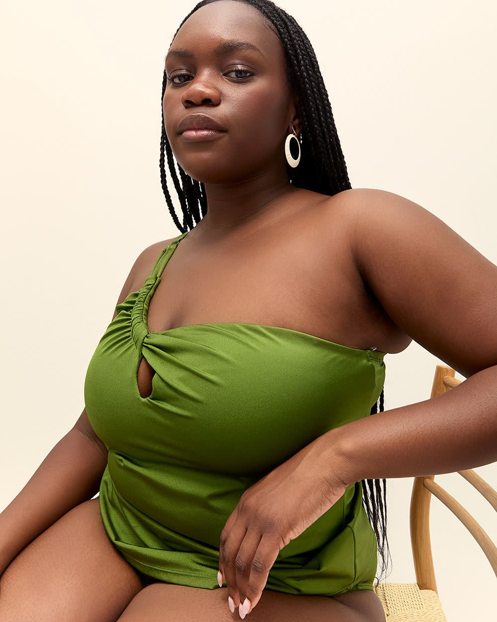 Green One-Shoulder Tankini Top TWIST OF LIME