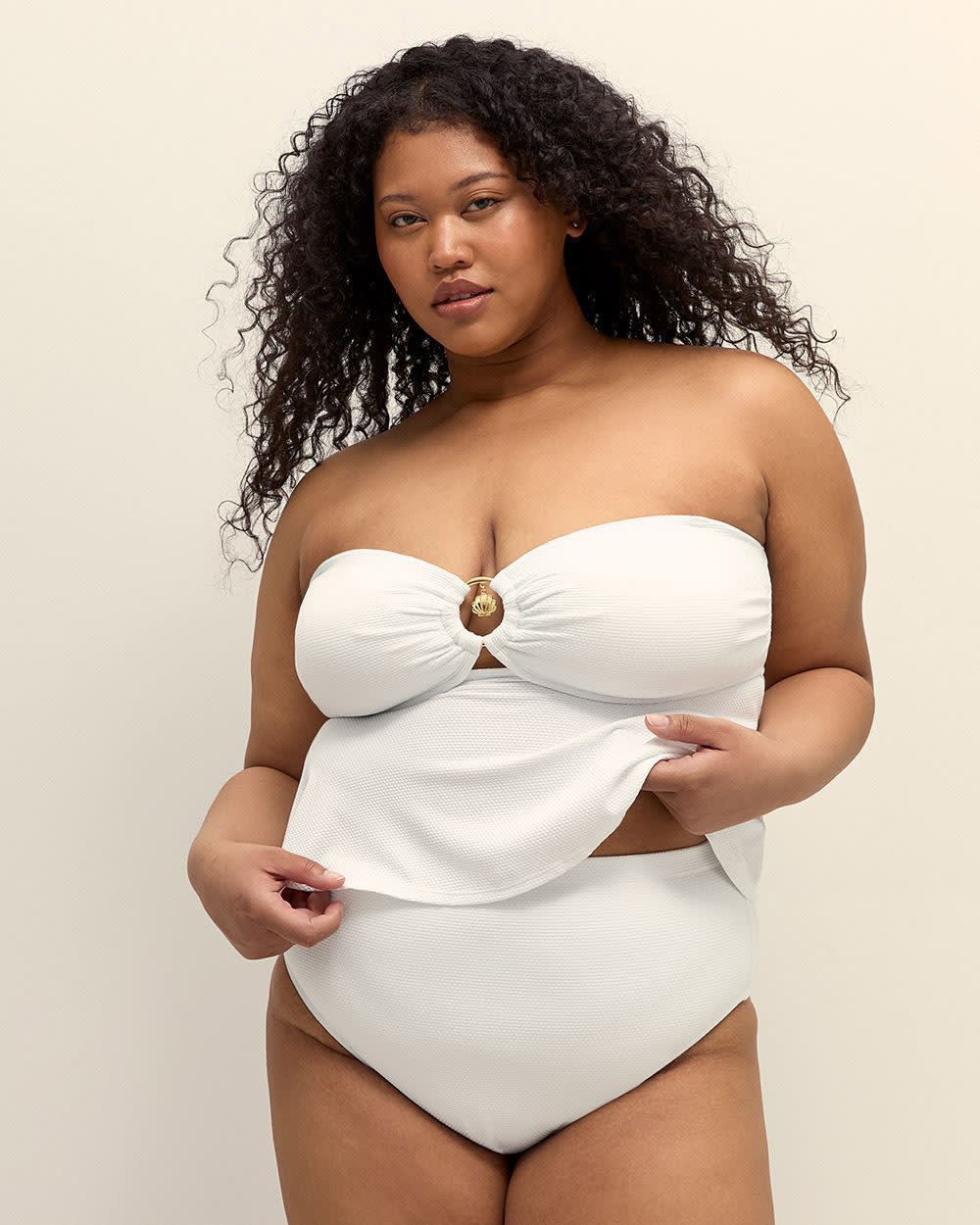 Textured White Bandeau Tankini Top Bright white 1 Textured White Bandeau Tankini Top Bright white