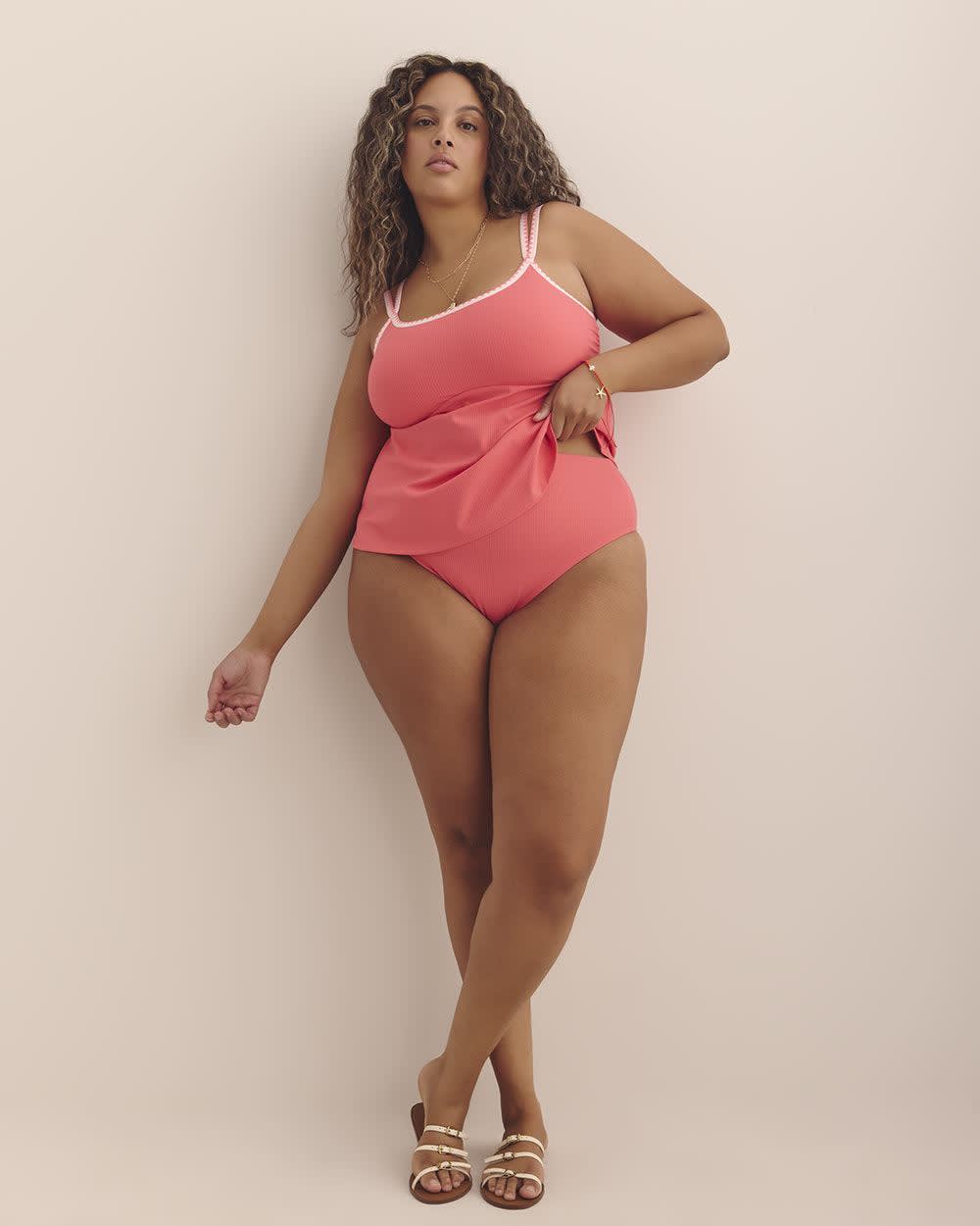 Coral High-Rise Cheeky Ribbed Swim Brief Calypso coral