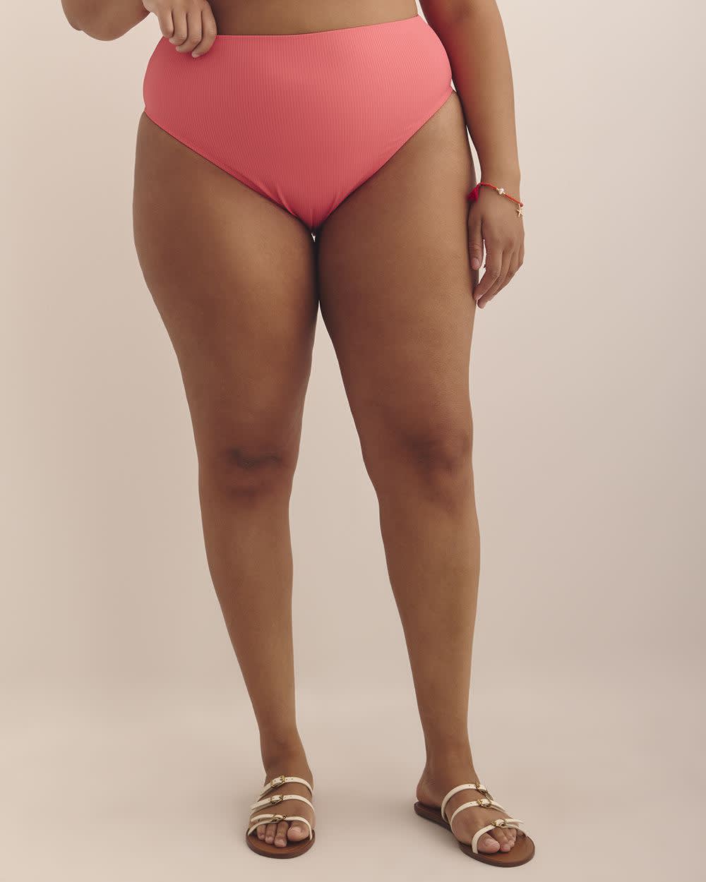 Coral High-Rise Cheeky Ribbed Swim Brief Calypso coral