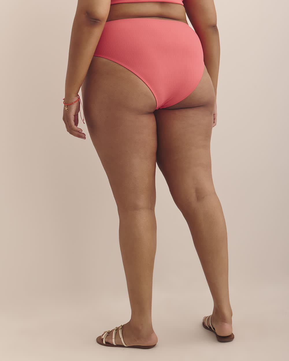 Coral High-Rise Cheeky Ribbed Swim Brief Calypso coral