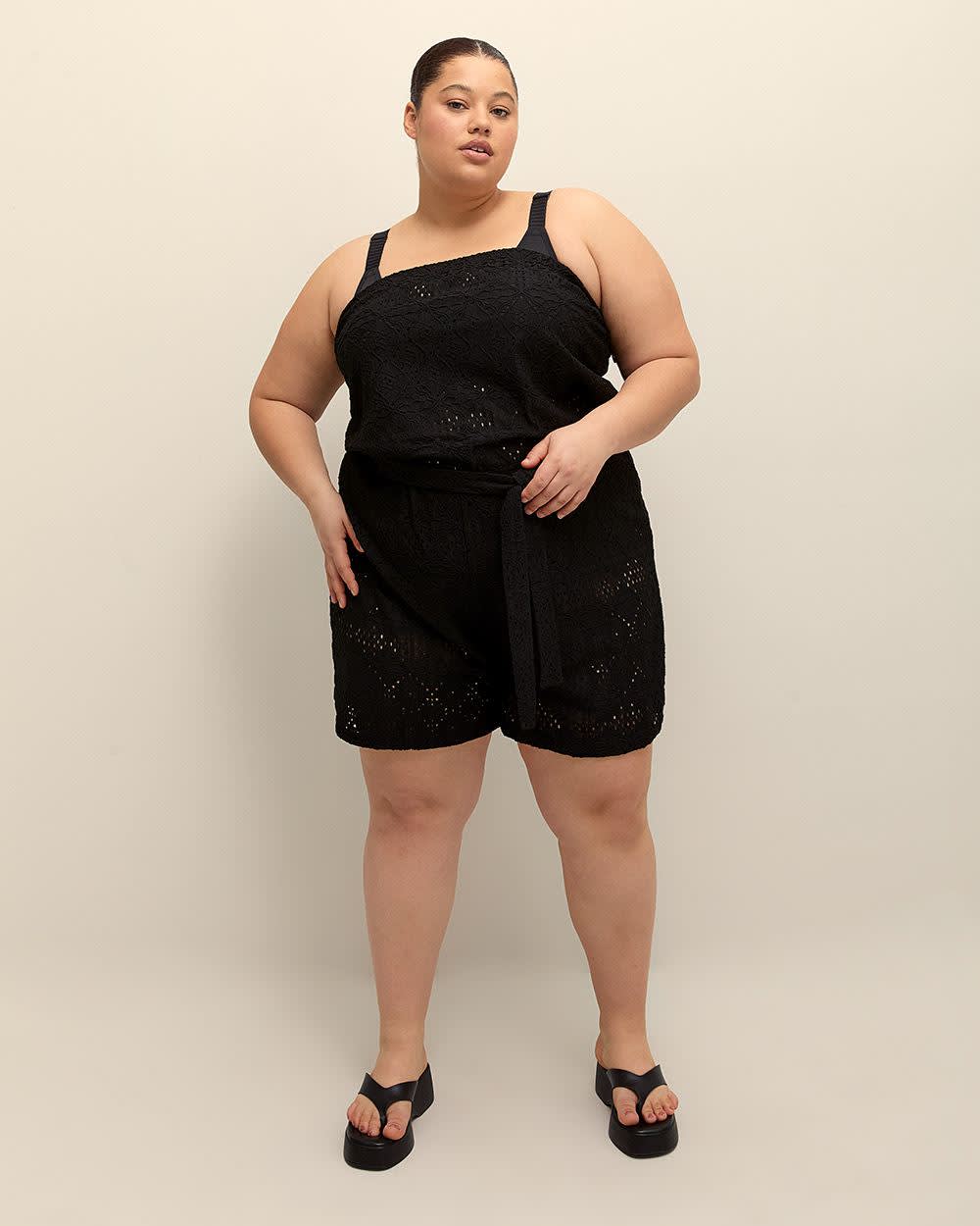 Black Strapless Belted Romper Black