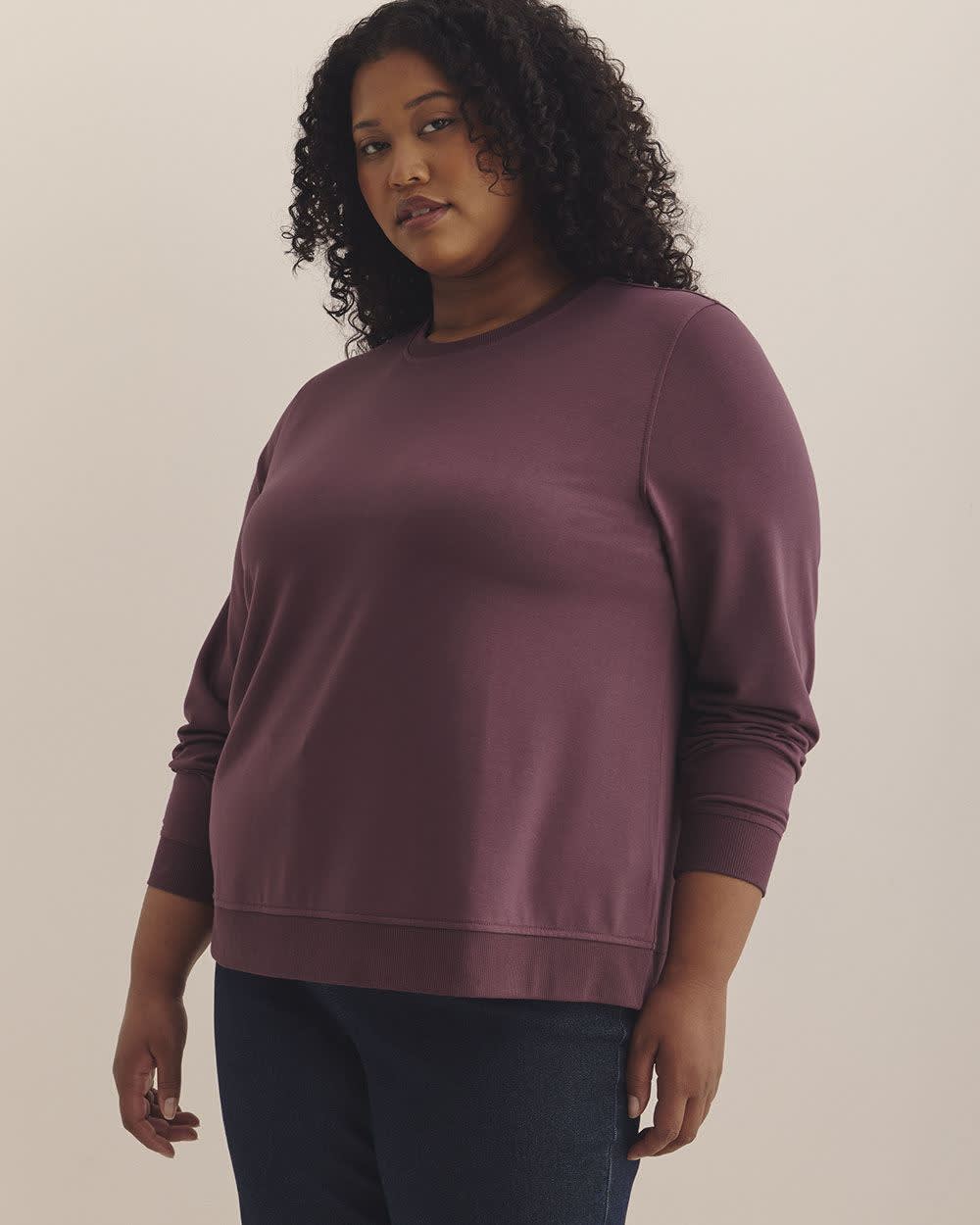 Boyfriend-Fit Crewneck Sweatshirt - PENN. Essentials Eggplant